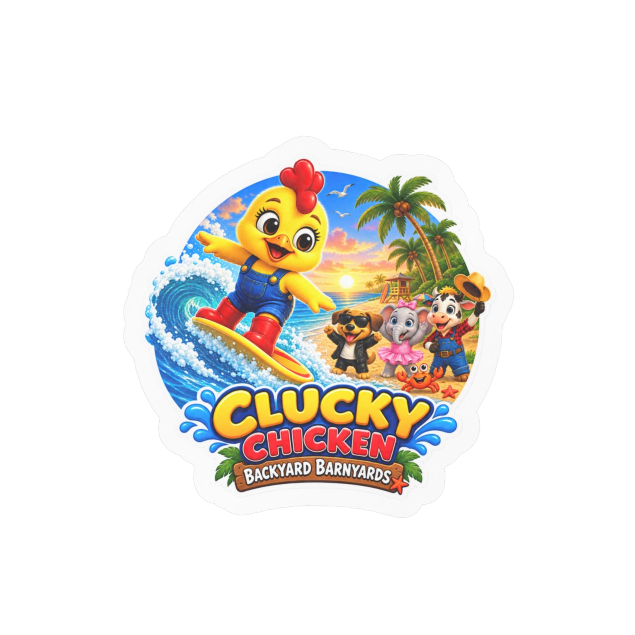 Clucky Chicken Surfing Adventure Vinyl Sticker