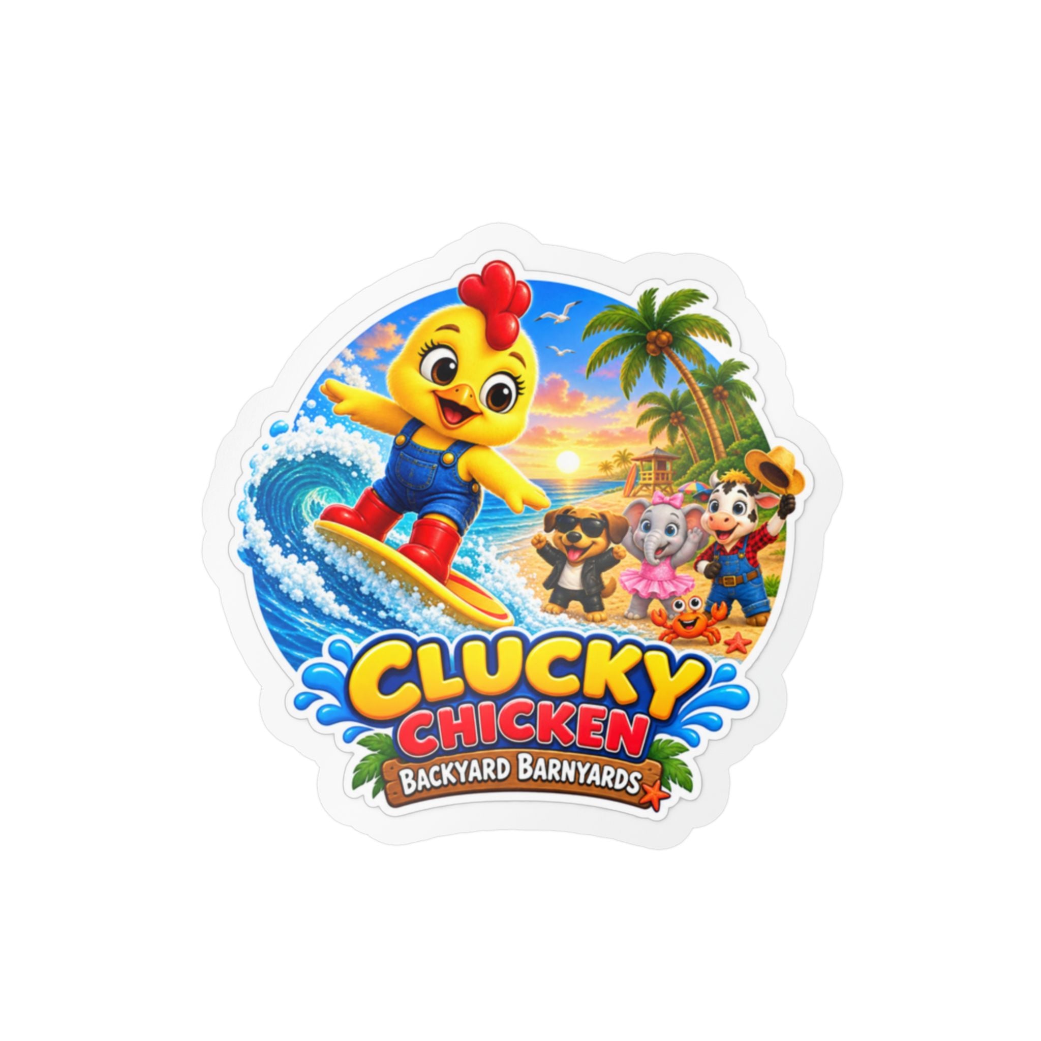 Clucky Chicken Surfing Adventure Vinyl Sticker