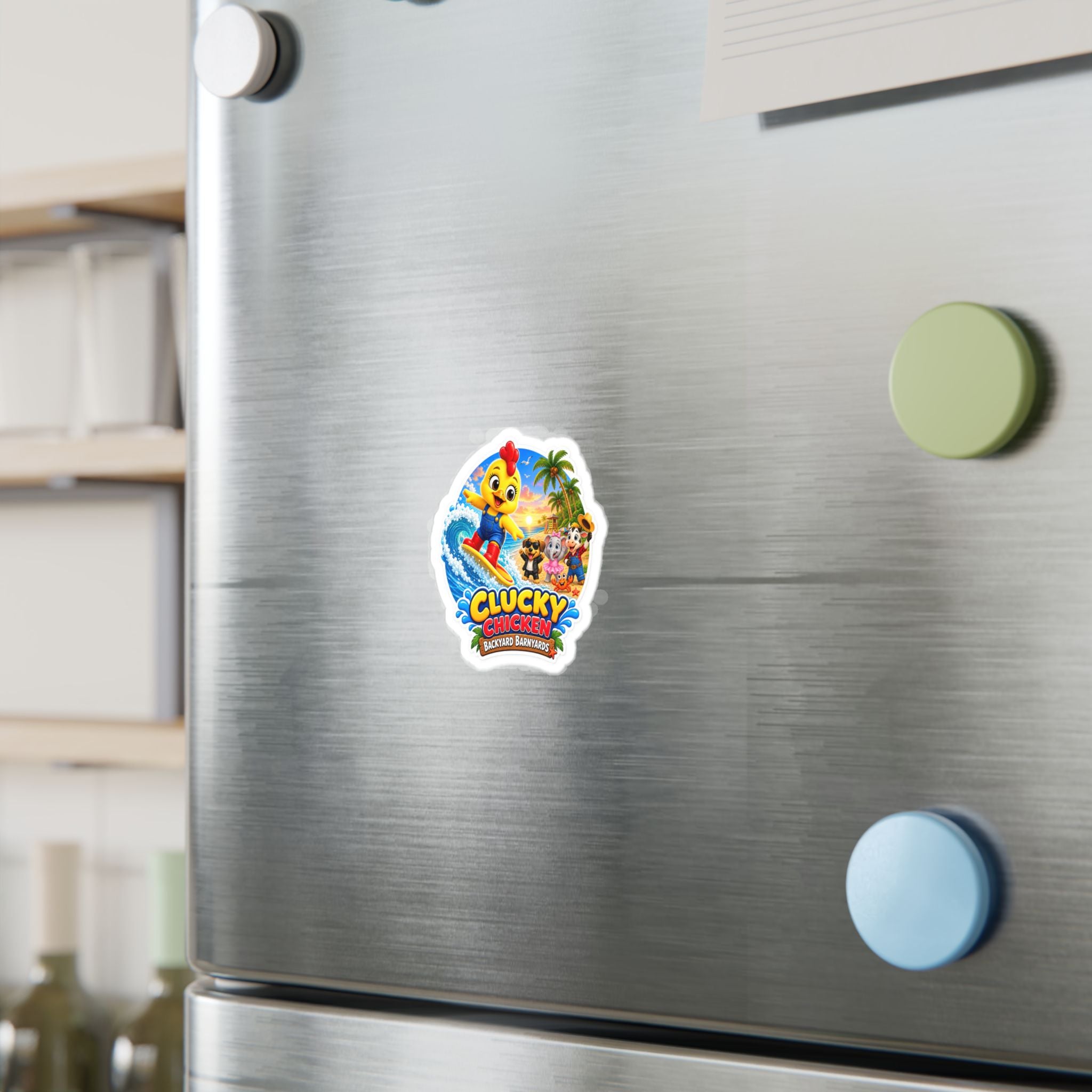 Clucky Chicken Surfing Adventure Vinyl Sticker