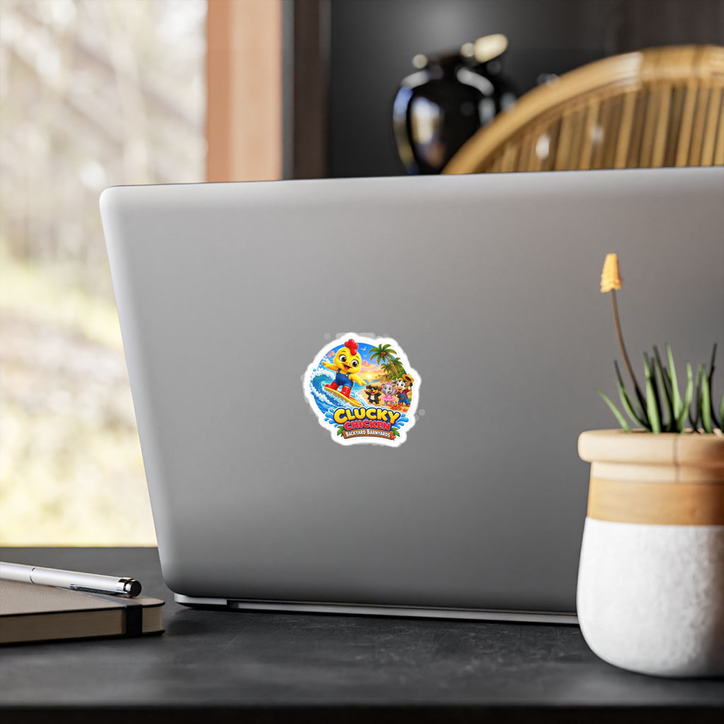 Clucky Chicken Surfing Adventure Vinyl Sticker