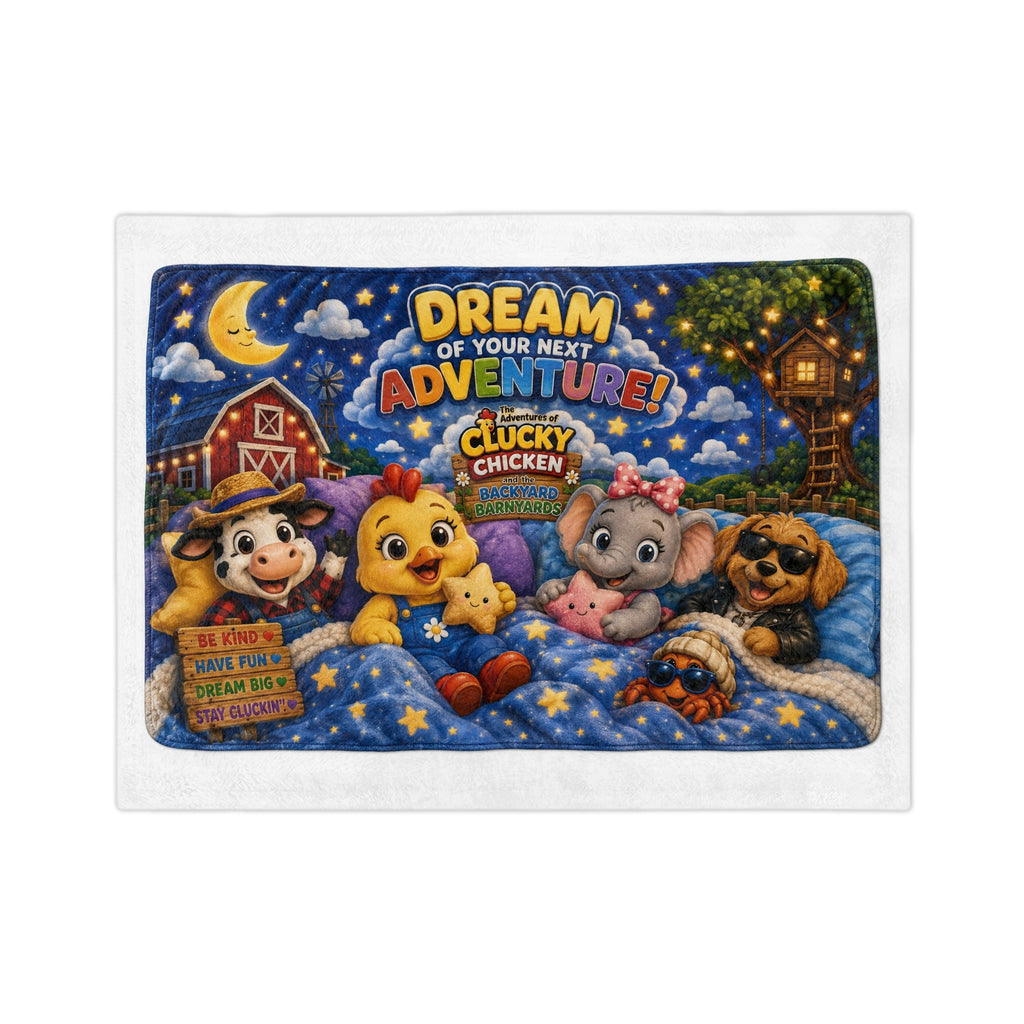 Clucky Chicken & the Backyard Barnyards “Dream of Your Next Adventure” Blanket