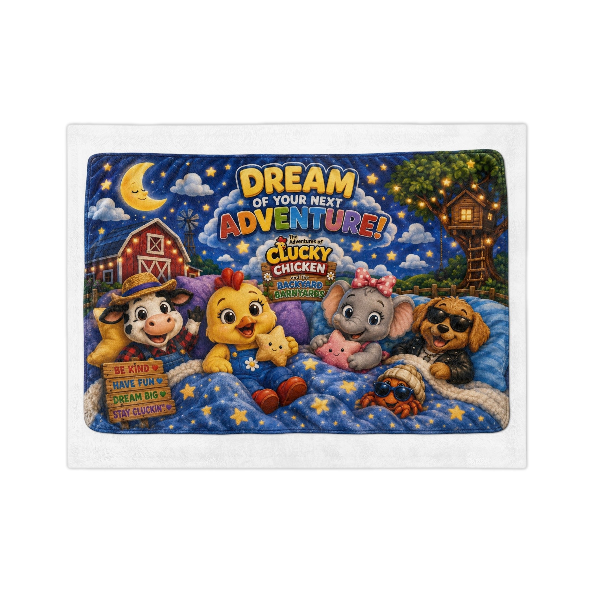 Clucky Chicken & the Backyard Barnyards “Dream of Your Next Adventure” Blanket
